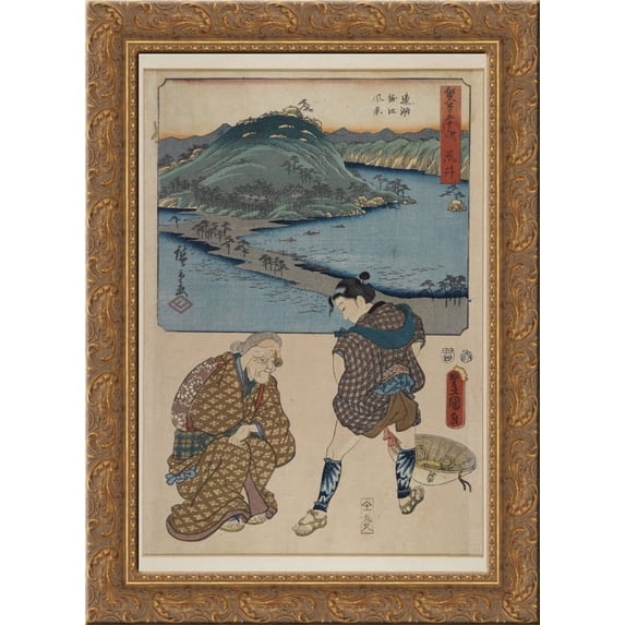 Fifty three Stages of the Tokaido (Tokaido Gojusan) 24x18 Gold Ornate Wood Framed Canvas Art by Utagawa Kunisada