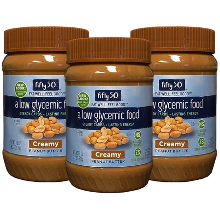 Fifty50 Foods Low Glycemic, Low Carb, Creamy Peanut Butter, 18 Ounce (Pack of 3)