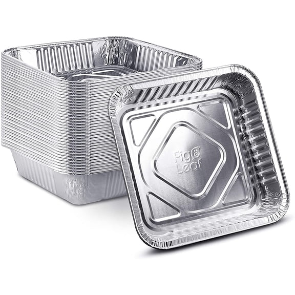 Fig & Leaf [300 Pack - 8” x 8”] Square Baking Cake Pans| Heavy Duty l Disposable Aluminum Foil Tins l Portable Food Containers l Perfect for Roasting Toaster Oven Broiling Cooking
