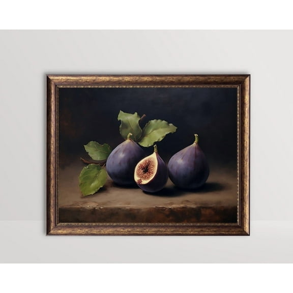 Fig, Moody Fruit Print, Vintage Still Life, Kitchen Wall Art, Rustic Farmhouse Decor, Dark Aesthetic Fruits, Figs Poster, Unframed Poster Size 8x12