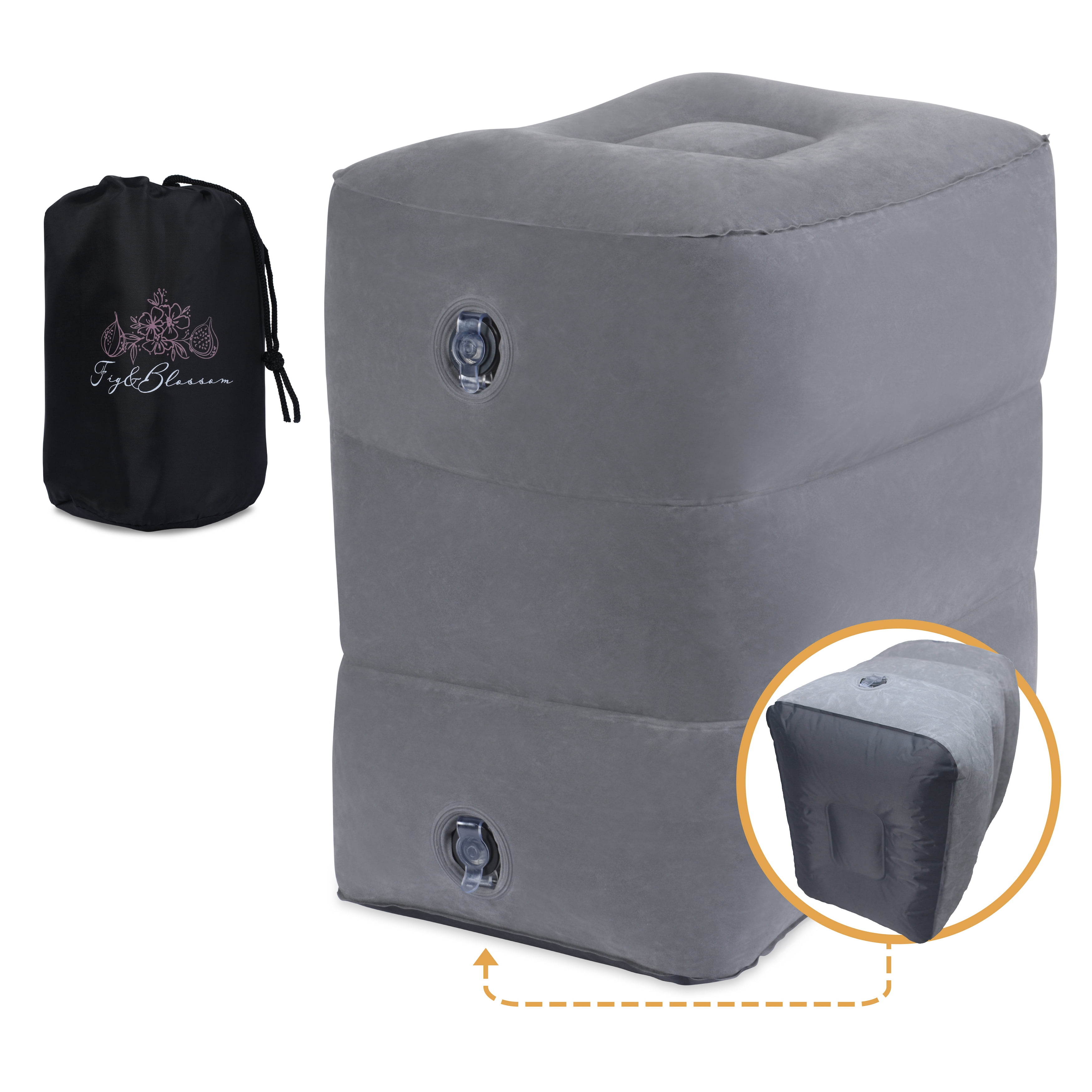 Fig and Blossom Child Ultra-Soft ECO-PVC Inflatable Pillow, Dark Grey