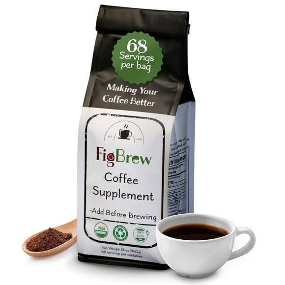 FigBrew Beanless Coffee Supplement | Coffee Alternative, Caffeine-Free, Single-Ingredient | Digestion-Friendly, Low Acid, Keto, Vegan & Organic| 68 Servings, 12oz Bag