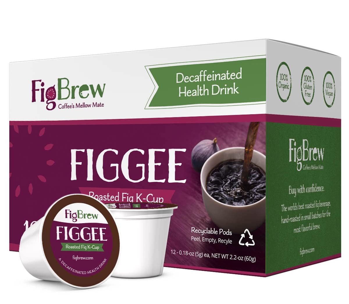 FigBrew Figgee SingleServe Pods Roasted Fig 12 Individual KCups 100 Organic & Gluten