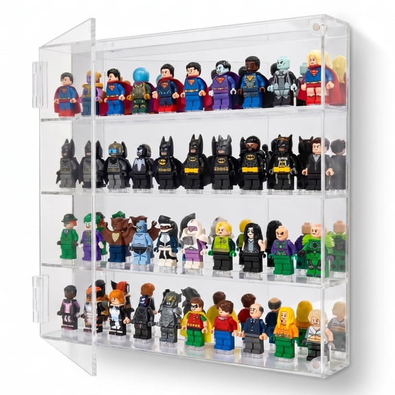 FigFortress Display Case for 40 LEGO Minifigures, Mirrored Wall Mount