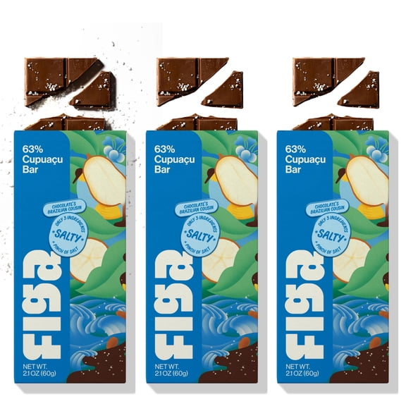 Figa Foods 63% Salty Cupuau Bar - Date Sweetened, Vegan, Gluten Free, Caffeine Free, Only 3 Ingredients plus Sea Salt - Chocolate's Brazilian Cousin [60g] - 3 Pack
