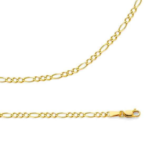 Figaro Chain Solid 14k Yellow Gold Necklace 3 + 1 Link Italian Concave Style Thin, 2.7 mm - 16 inch