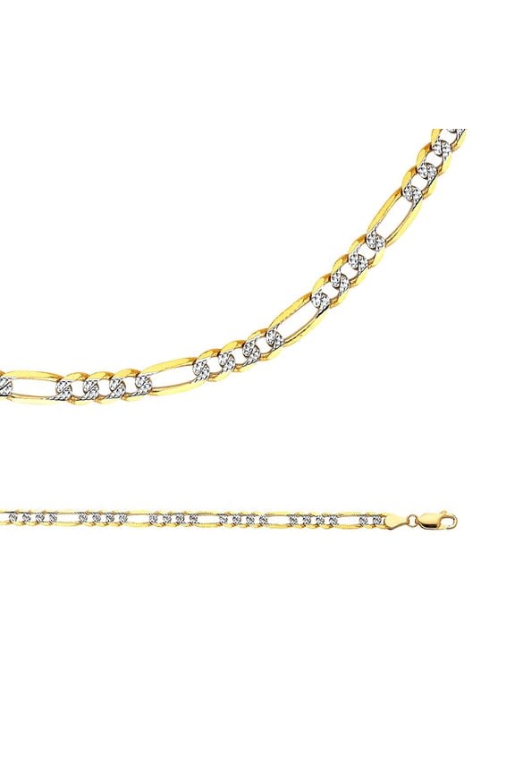 Figaro Chain Solid 14k Yellow White Gold Necklace Diamond Cut Pave Two Tone Light, 4.5 mm - 20 inch
