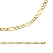 ZEN JEWELZ Figaro Chain Solid 14k Yellow & White Gold Necklace Pave Diamond Cut Two Tone Genuine, 4.7 mm - 26 inch