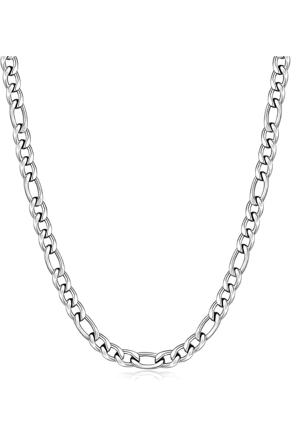 Figaro Chains for Men Women, Silver Tone Mens Chain Necklaces, Wide 3.5/5/6/7/8/9.5mm Stainless Steel Chain Necklace for Men Women