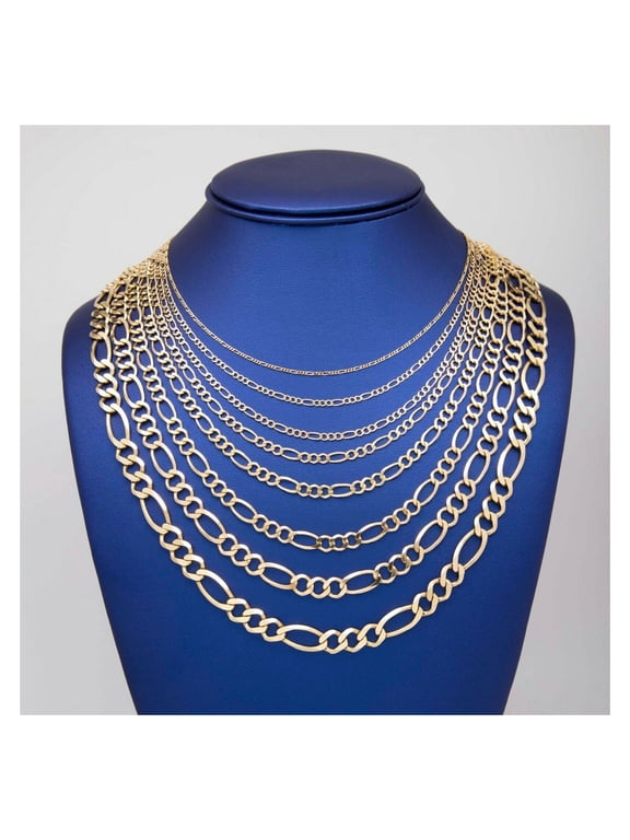 Figaro Link Chain Necklace Solid 10K Yellow Gold, Adult Unisex, ALL SIZES - Goldum NYC