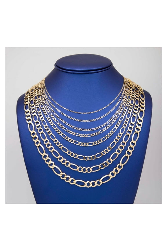 Figaro Link Chain Necklace Solid 10K Yellow Gold, Adult Unisex, ALL SIZES - Goldum NYC