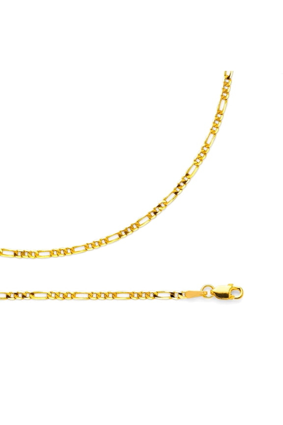 Figaro Necklace Solid 14k Yellow Gold Chain Concace 3 + 1 Link Polished Light Thin , 2.3 mm - 16 inch