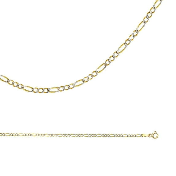 Figaro Necklace Solid 14k Yellow & White Gold Chain Pave Thin Dainty Two Tone Genuine 1.8 mm 24 inch