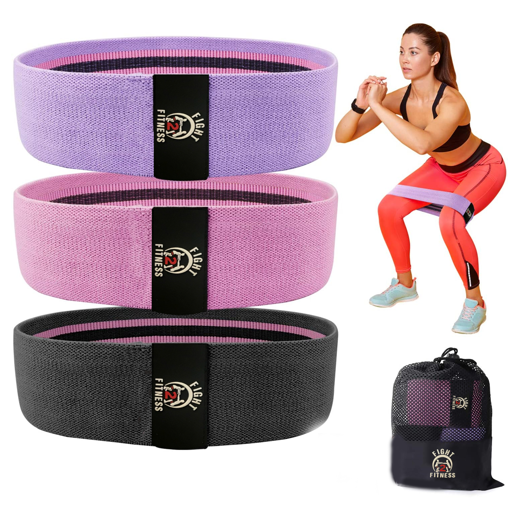 Fight 2 Fitness Resistance Bands, Fabric Booty Bands for Women, Cloth