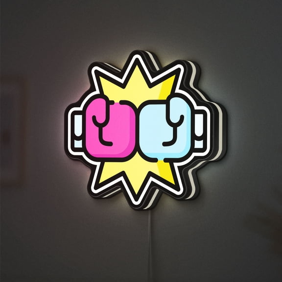 Fight 3D Novelty Light Box with Boxing Gloves, Empowerment and Sports Lamp Decor for Gym, Competition, and Motivation (Height 8 inch, 20cm)