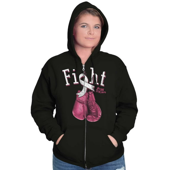 Fight Boxing Breast Cancer Warrior Womens Plus Size Graphic Zipper Hoodie Brisco Brands 3X