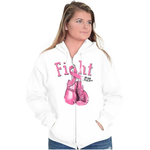 Fight Boxing Breast Cancer Warrior Womens Plus Size Graphic Zipper Hoodie Brisco Brands 5X