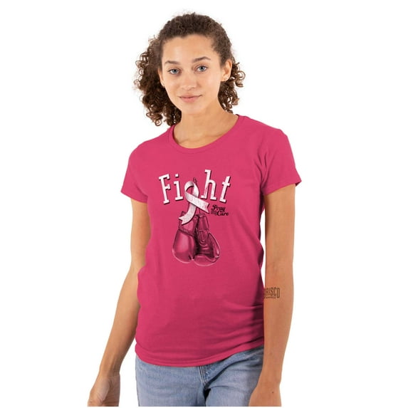 Fight Boxing Breast Cancer Warrior Womens Slim Fit Graphic Tee Brisco Brands X