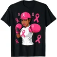 thumbnail image 1 of Fight Breast Cancer Awareness T‑Shirt, Pink Ribbon African American Woman Boxing Graphic Short‑Sleeve Tee in October We Wear Pink Tshirts, 1 of 8
