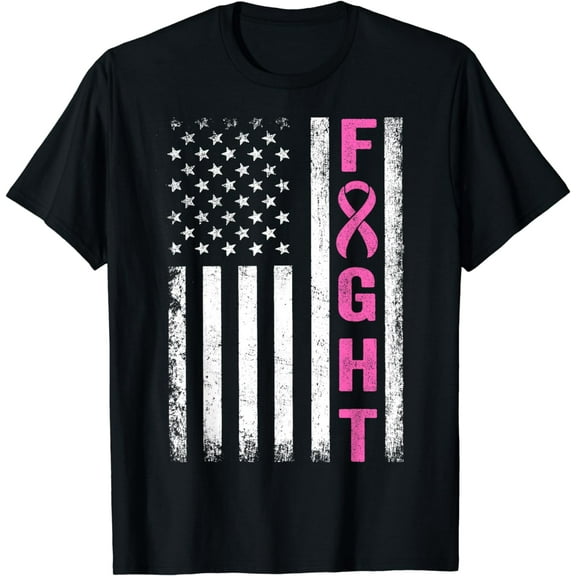 Fight Breast Survivor American Flag Breast Cancer Awareness T-Shirt