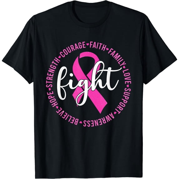 Fight Breast Survivor Breast Cancer Awareness T-Shirt Black Large