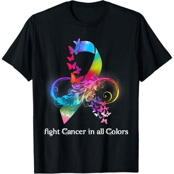 Fight Cancer In All Color Breast Cancer Awareness Womens T-ShirtMen and women can wear, black T-shirts, gifts. Age: M,L，XL 2XL, 3XL, 130XL