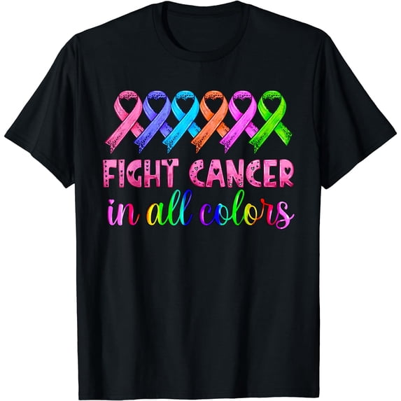 Fight Cancer In All Color Feather Breast Cancer Awareness T-Shirt Black X-Large