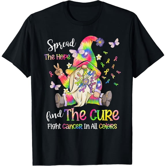 Fight Cancer In All Color Gnome Fight Cancer Ribbons T-ShirtMen and women can wear, black T-shirts, gifts. Age: M,L,XL 2XL, 3XL, 131XL