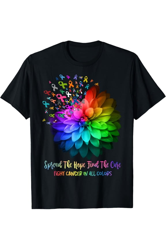 Fight Cancer In All Color Spread The Hope Find a Cure T-ShirtMen and women, Black T-shirt, size: Extra large