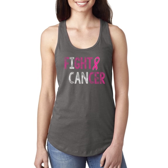 Fight Cancer Ribbon Ladies Racerback Tank Top, Dark Grey, Large