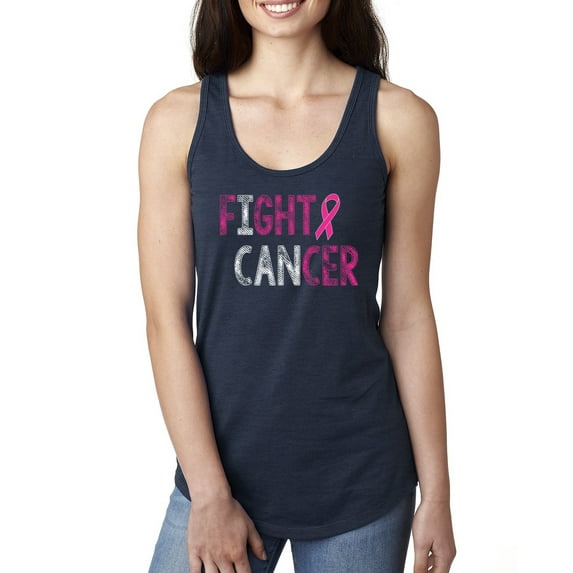 Fight Cancer Ribbon Ladies Racerback Tank Top, Navy, Medium