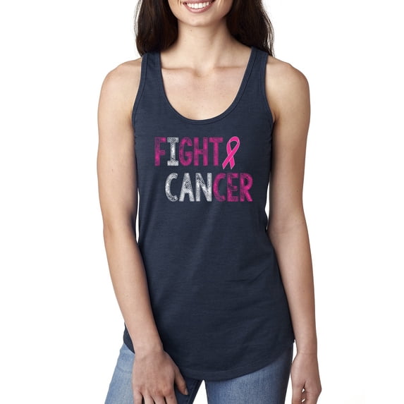 Fight Cancer Ribbon Ladies Racerback Tank Top, Navy, X-Large