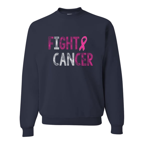 Fight Cancer Ribbon Unisex Crewneck Graphic Sweatshirt, Navy, X-Large
