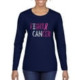 thumbnail image 1 of Fight Cancer Ribbon Womens Graphic Long Sleeve T-Shirt, Navy, Large, 1 of 3