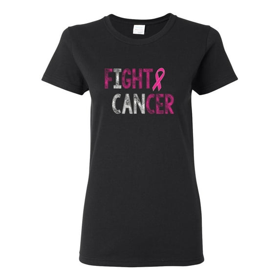 Fight Cancer Ribbon Womens Graphic T-Shirt, Black, 2XL