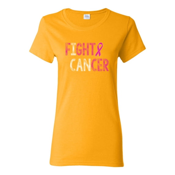 Fight Cancer Ribbon Womens Graphic T-Shirt, Gold, Small