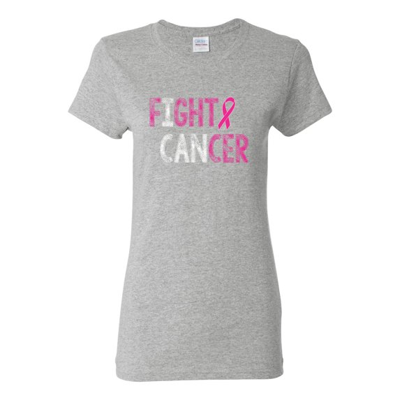 Fight Cancer Ribbon Womens Graphic T-Shirt, Heather Grey, Medium
