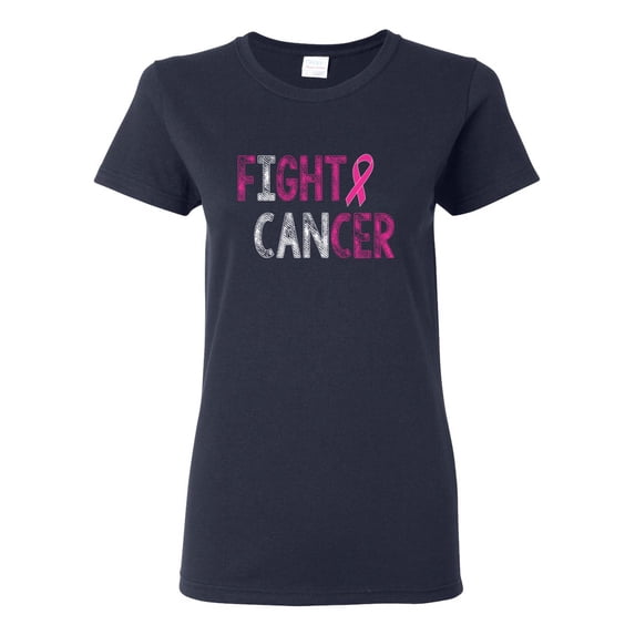 Fight Cancer Ribbon Womens Graphic T-Shirt, Navy, X-Large