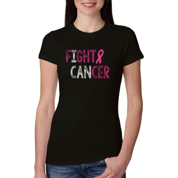 Fight Cancer Ribbon Womens Slim Fit Junior Tee, Black, Small