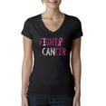 thumbnail image 1 of Fight Cancer Ribbon Womens V-Neck Tee, Black, Small, 1 of 3