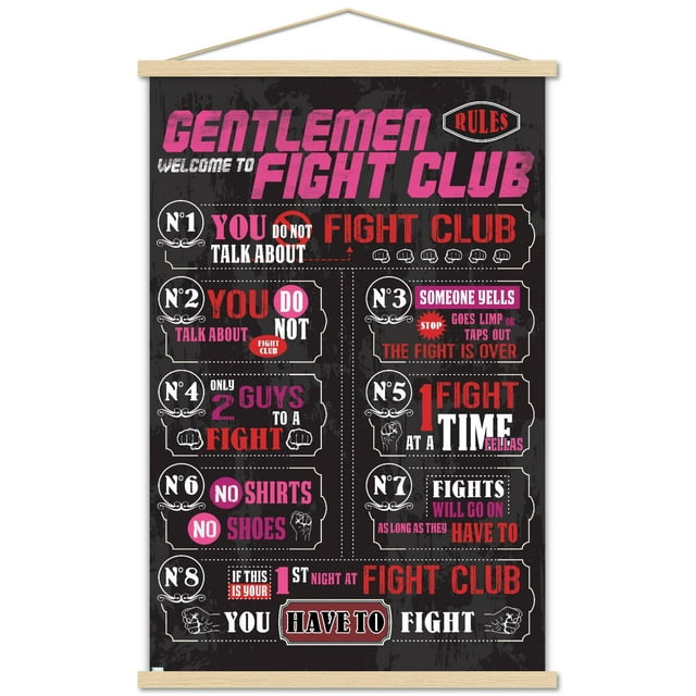 Fight Club - Rules Wall Poster with Wooden Magnetic Frame, 22.375" x 34"