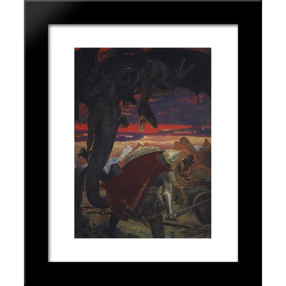 Fight Dobrynya Nikitich with seven headed serpent Hydra 20x24 Framed Art Print by Viktor Vasnetsov