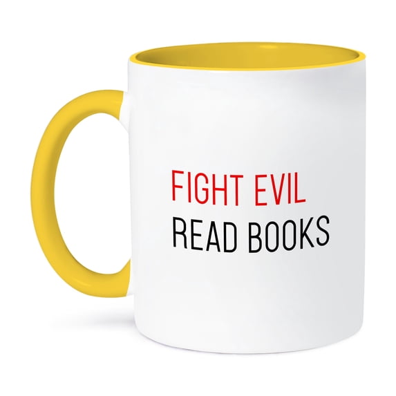 3dRose, Fight Evil Read Books, 11oz Two-Tone Yellow Mug