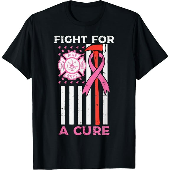Fight For A Cure Firefighter US Flag Breast Cancer Awareness T-Shirt