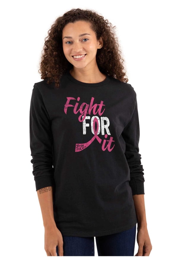 Fight For It Breast Cancer Aware Pink Women Plus Size Long Sleeve Graphic Tee Brisco Brands 2X
