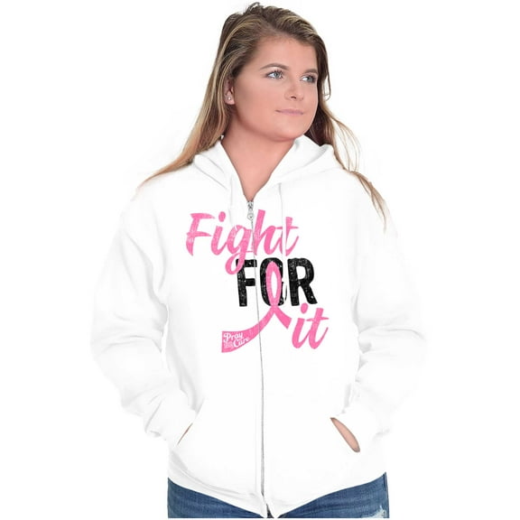 Fight For It Breast Cancer Aware Pink Zip Hoodie Sweatshirt Women Brisco Brands M