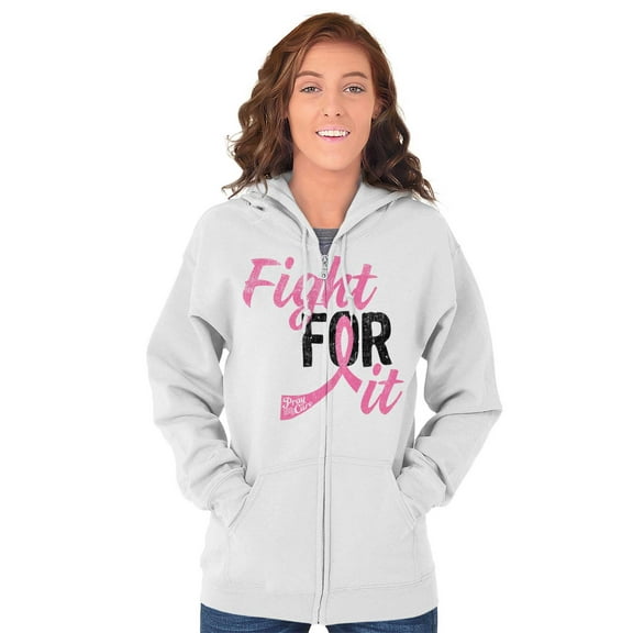 Fight For It Breast Cancer Aware Pink Zip Hoodie Sweatshirt Women Brisco Brands X