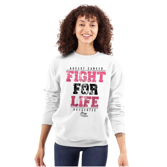 Fight For Life Breast Cancer Aware Women Plus Size Crewneck Sweatshirt Brisco Brands 2X