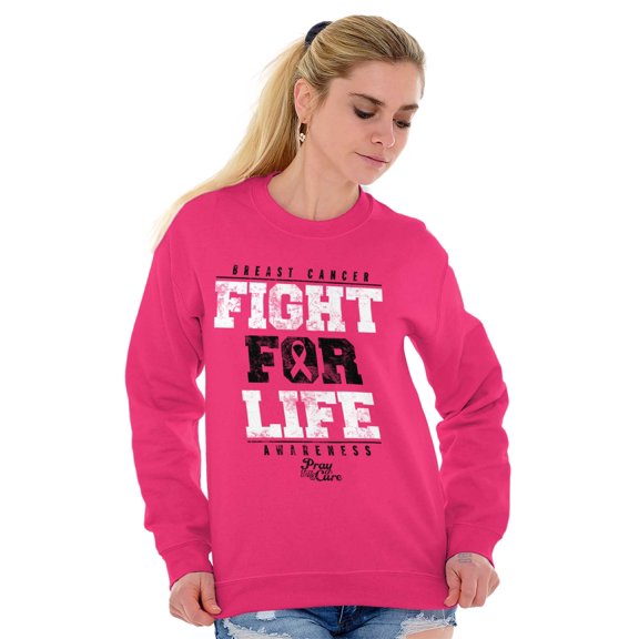 Fight For Life Breast Cancer Aware Women Plus Size Crewneck Sweatshirt Brisco Brands 3X