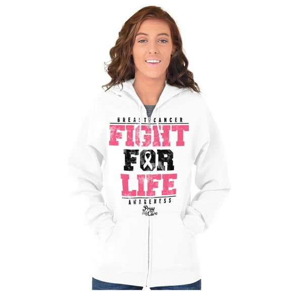 Fight For Life Breast Cancer Aware Womens Plus Size Graphic Zipper Hoodie Brisco Brands 5X